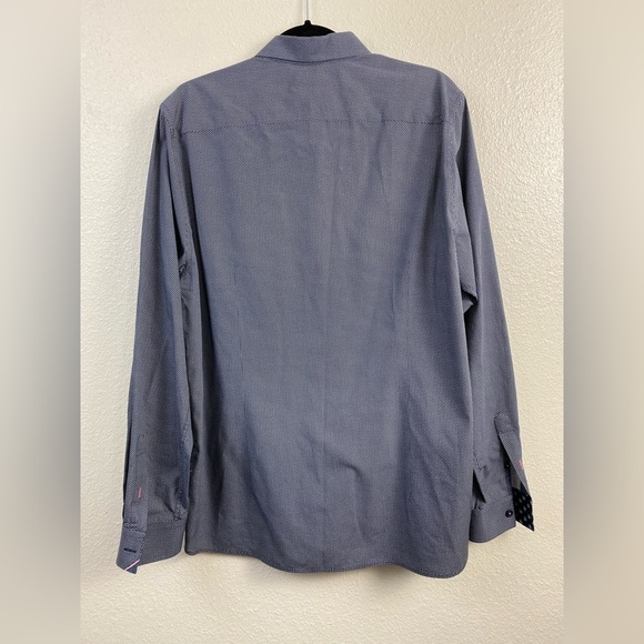 Ted Baker Button Down Blue White Micro Geometric Stretch Casual Shirt 5 Men’s XL - Picture 2 of 14